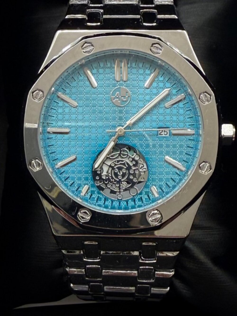 $200 AJ Time Master Men's AP Tiffny Blue 43mm Steel Date Quartz Watch NIB